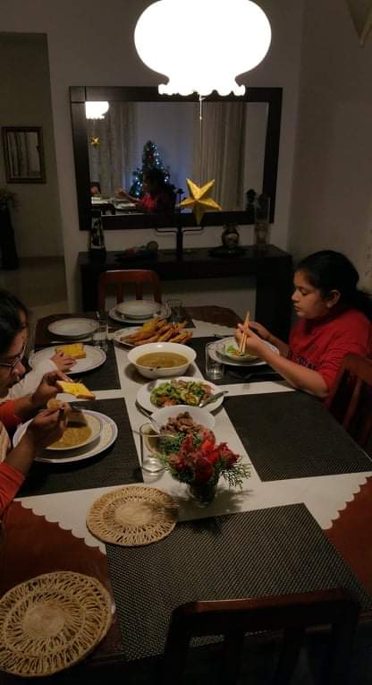 Dinner together at the bungalow at Villa Krista, Ella